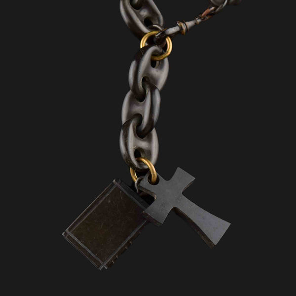 Victorian Gutta Percha Cross Book Charm Bracelet - Boylerpf