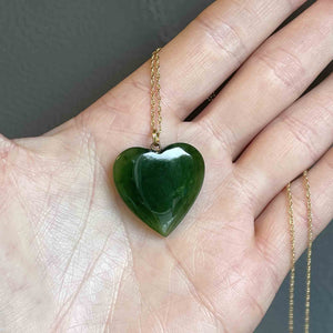 14K Gold Carved Jade Heart Pendant Necklace - Boylerpf