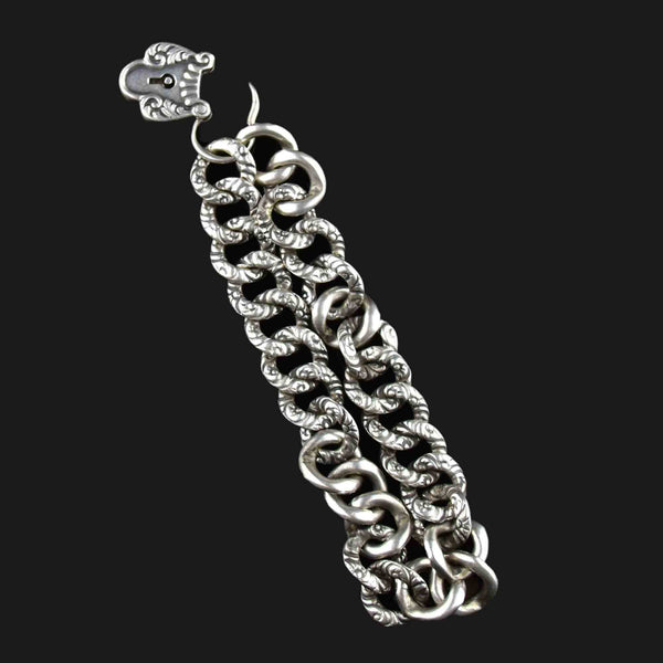 Silver Victorian Padlock Charm Fancy Curb Link Bracelet - Boylerpf