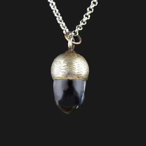 Carved Silver Rock Crystal Acorn Charm Pendant Necklace - Boylerpf