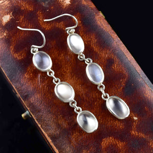 Vintage Moonstone Cabochon Silver Drop Earrings - Boylerpf