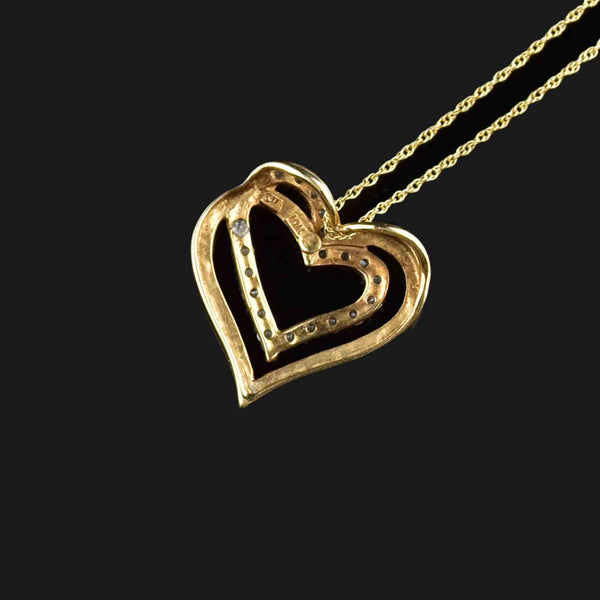 10K Gold Open Heart Diamond Pendant Necklace - Boylerpf
