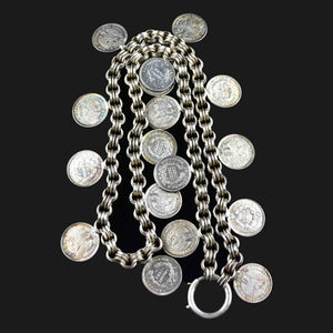 Antique 1869 Chile Coin Silver Watch Chain Necklace - Boylerpf