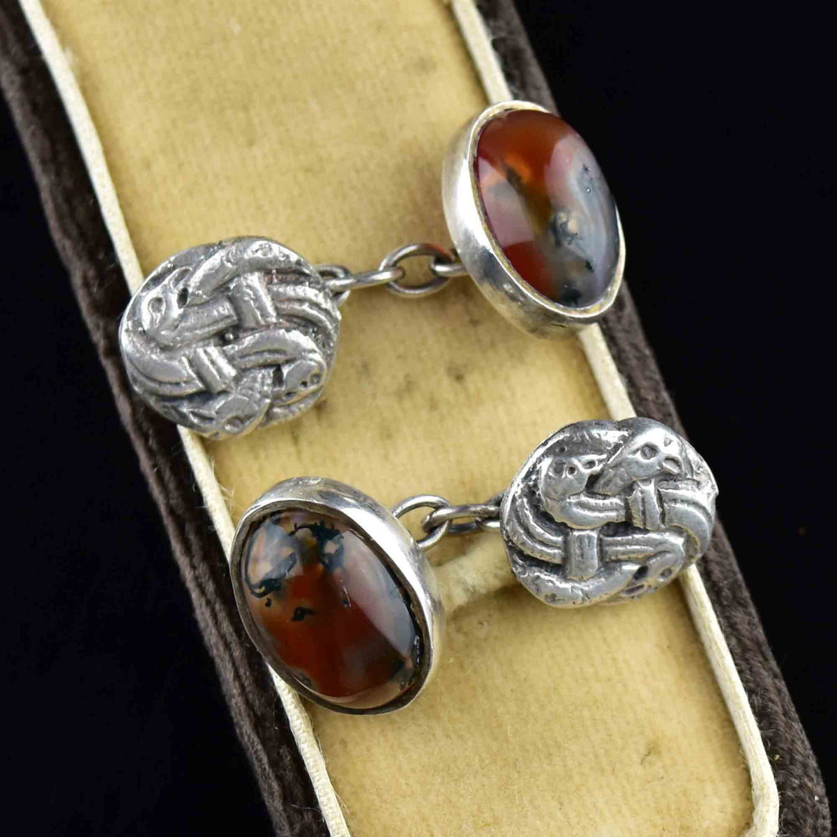 Vintage Scottish, high quality Jasper Agate Sterling Silver Square Cufflinks