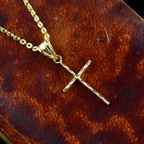Vintage 14K Solid Gold Cross Pendant Necklace - Boylerpf