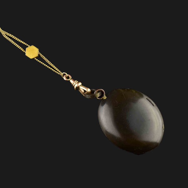Victorian 10K Gold Gutta Percha Locket Muff Guard Necklace - Boylerpf