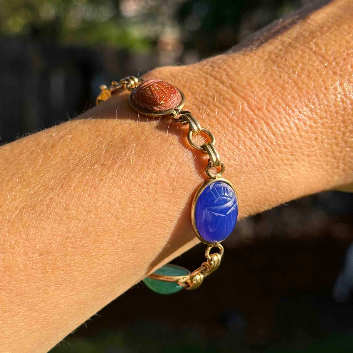 Vintage Gold Fill Gemstone Scarab Beetle Bug Bracelet – Boylerpf