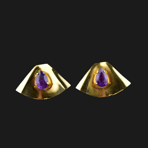 Vintage 10K Gold Fan Amethyst Stud Earrings - Boylerpf
