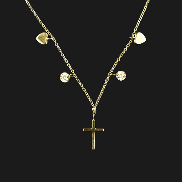 Vintage Diamond Heart Cross Charm Necklace in 14K Gold - Boylerpf