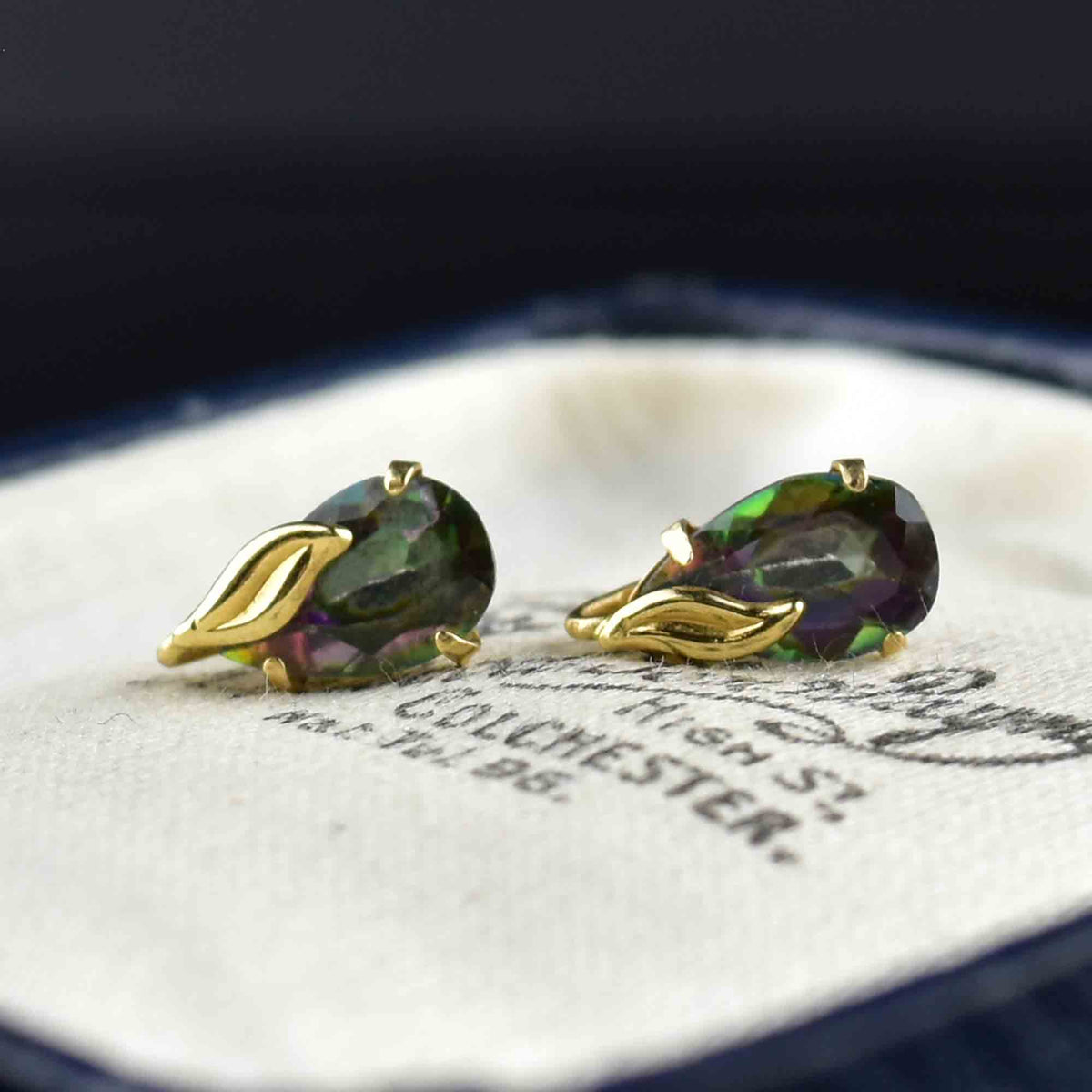 Shops Vintage 10K Gold Leaf REAL Opal Stud Earrings