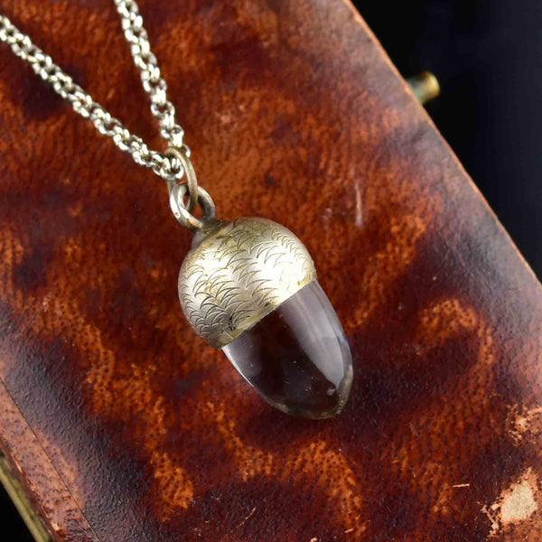 Carved Silver Rock Crystal Acorn Charm Pendant Necklace - Boylerpf