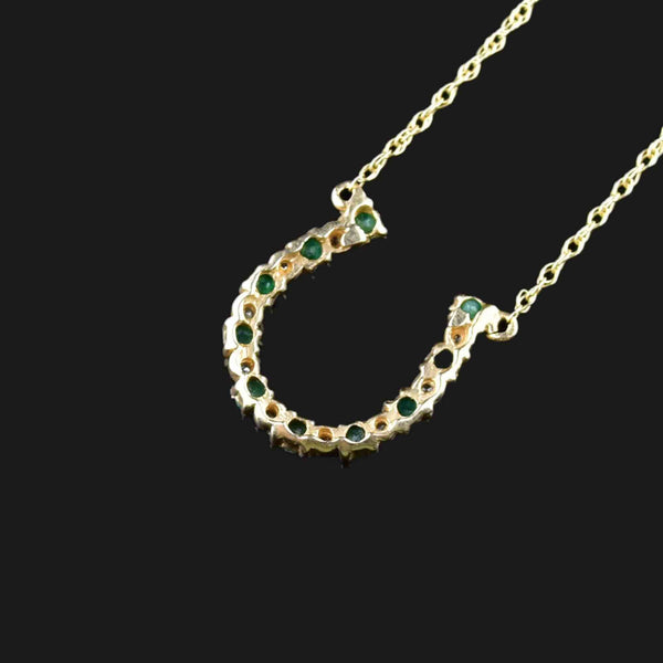 14K Gold Diamond Emerald HorseShoe Pendant Necklace - Boylerpf