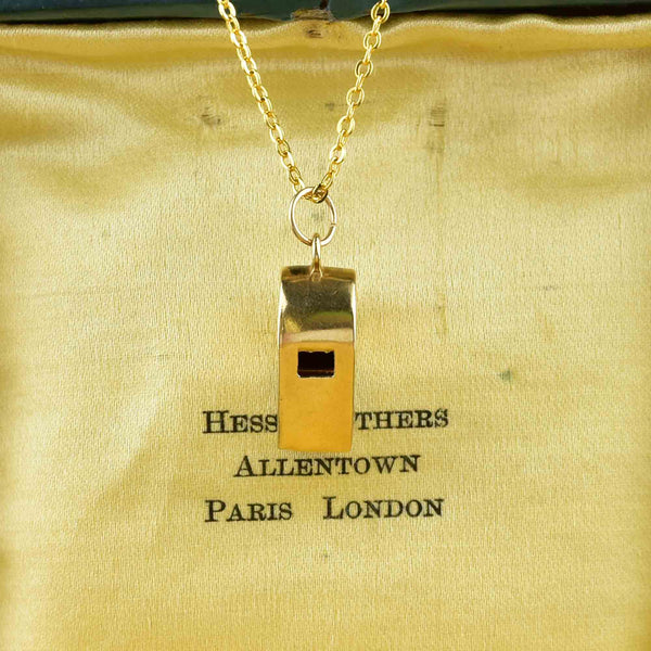 Vintage Solid 14K Gold Working Whistle Pendant Necklace - Boylerpf