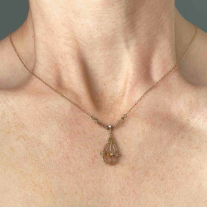 Antique Buttercup Diamond 10K Gold Filigree Necklace | Boylerpf