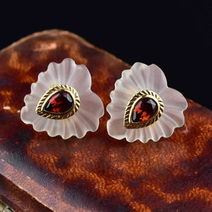 Gold Frosted Rock Crystal Garnet Heart Post Earrings - Boylerpf
