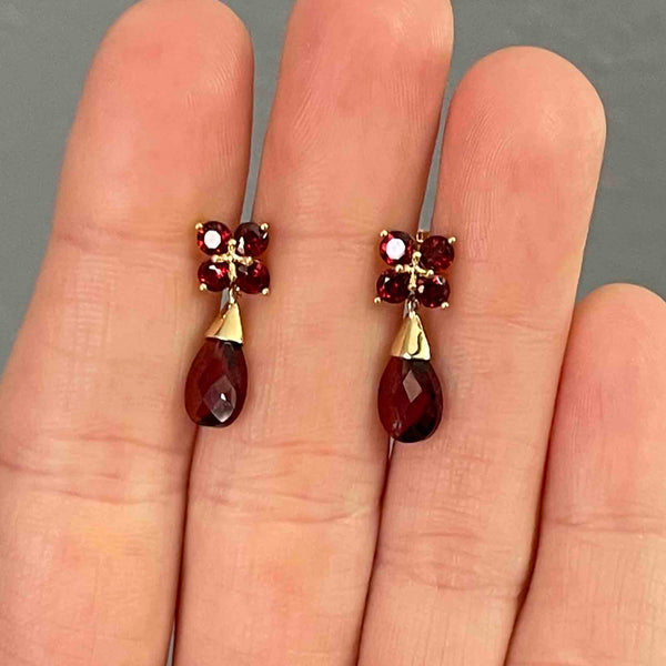 14K Gold Garnet Floral Cluster Drop Earrings - Boylerpf