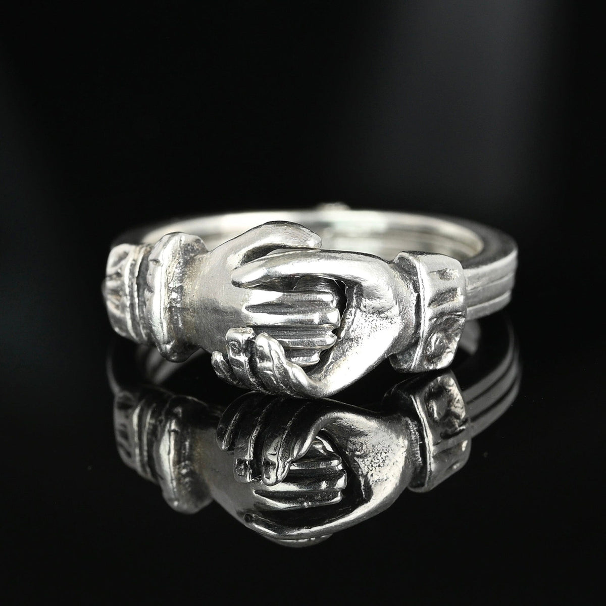 Sterling Silver Heart Interlocking Claddagh Fede Gimmel Ring 