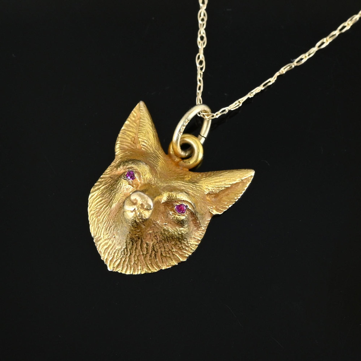 Bronze fox pendant , gemstone eyes good .pick your color gold filled chain