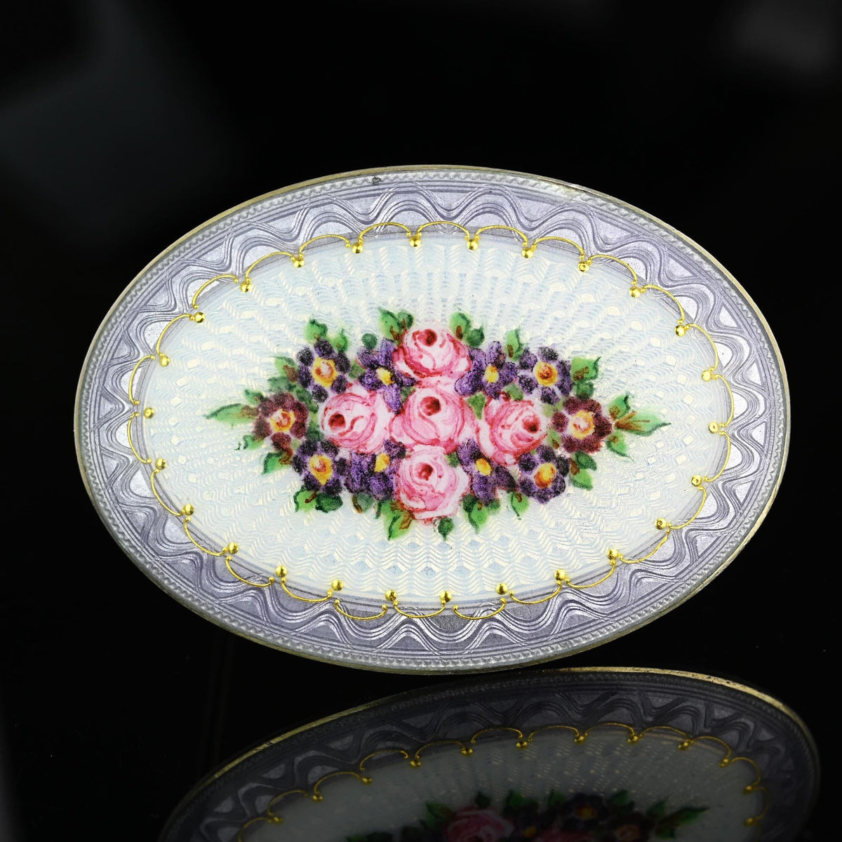Broche Métal émaillée Signée Oxala - Décor Maisons Et Immeubles - Bijou Occasion En Très Bon état