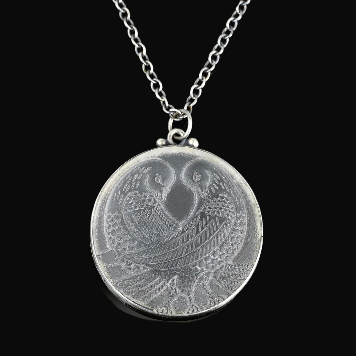 Lalique Style Frosted Crystal Lovebird Pendant Necklace – Boylerpf