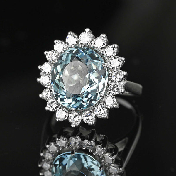 Vintage Diamond Cluster Halo 4.5 Carat Aquamarine Ring - Boylerpf