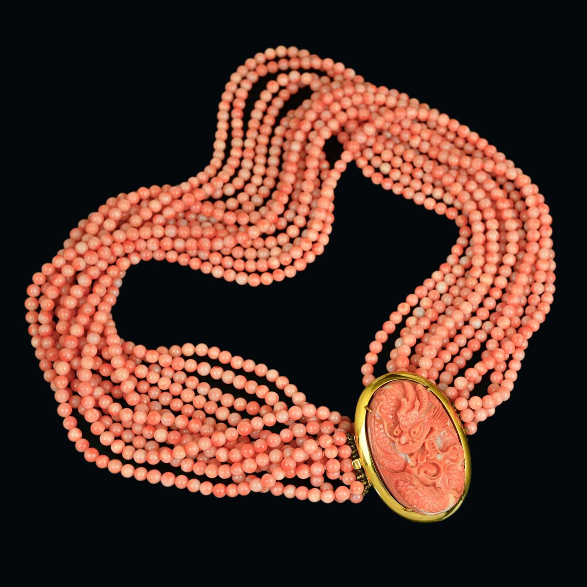 Vintage 12 Strand Coral Necklace with 14K Gold Dragon Clasp – Boylerpf