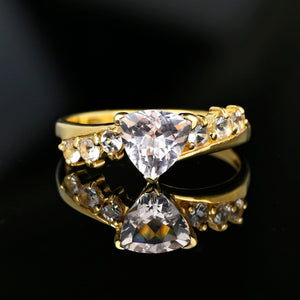 Vintage Gold Bypass Trillion Cut Pink Morganite Ring - Boylerpf