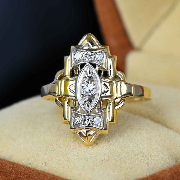 Vintage Two Tone Gold Diamond Shield Ring - Boylerpf