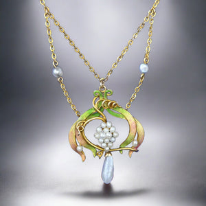 Pearl & Enamel Gold Antique Art Nouveau Necklace - Boylerpf