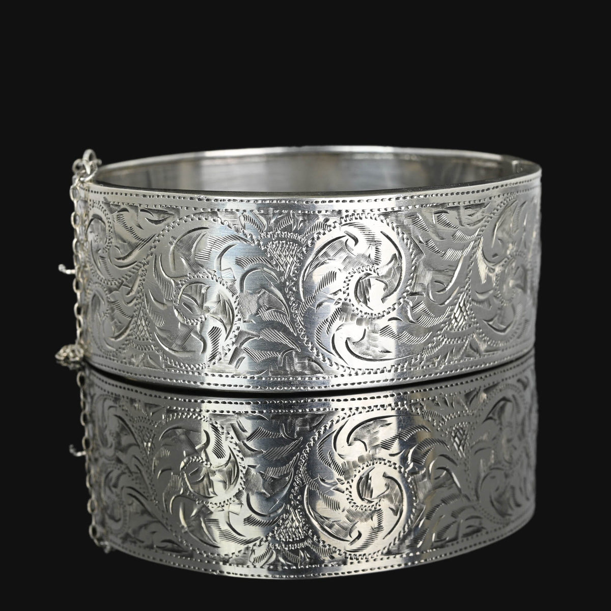 Victorian Revival Wide Engraved Silver Bracelet Bangle – Vintage