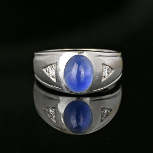 Art Deco 14K White Gold Diamond Star Blue Star Sapphire Ring | Boylerpf
