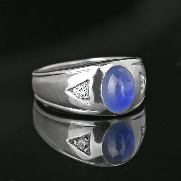 Art Deco 14K White Gold Diamond Star Blue Star Sapphire Ring - Boylerpf