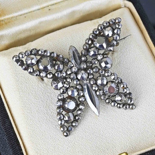 Antique Victorian Cut Steel Butterfly Brooch Pin - Boylerpf