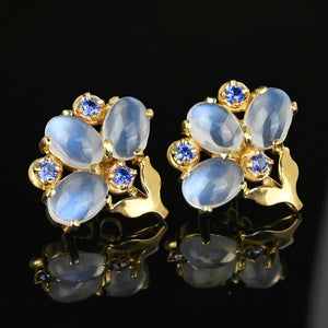 14K Gold Sapphire Cabochon Moonstone Earrings - Boylerpf