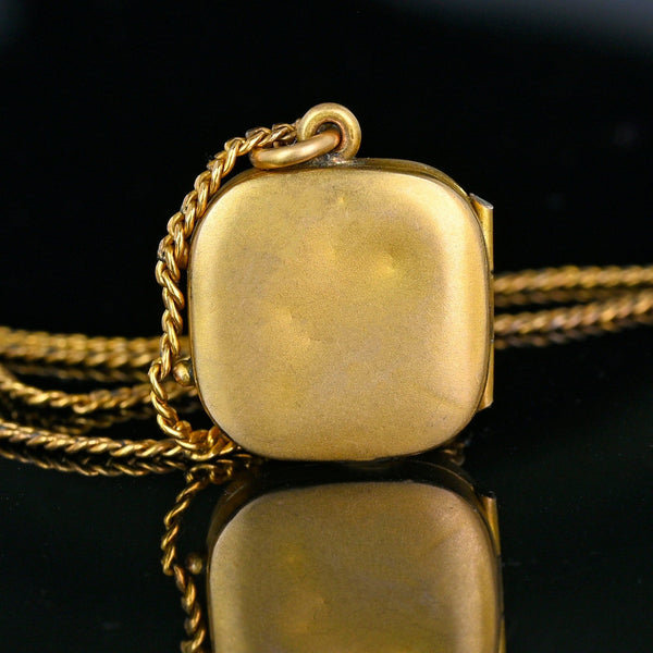 Antique Sapphire Paste Pearl Gold Filled Square Locket - Boylerpf