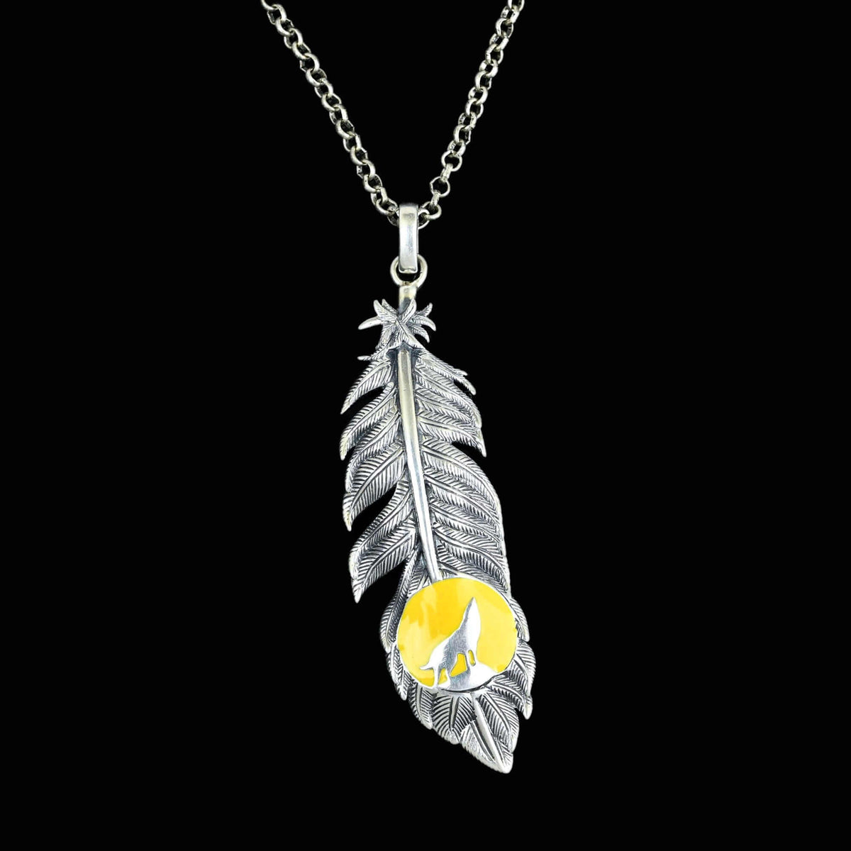 Theo Fennell Alias Feather Wolf Moon Enamel Silver Pendant – Boylerpf