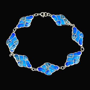 Silver Leaf Blue Enamel Art Nouveau Bracelet - Boylerpf