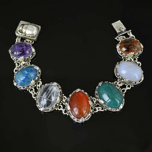 Silver Arts & Crafts Gemstone Scarab Bracelet - Boylerpf