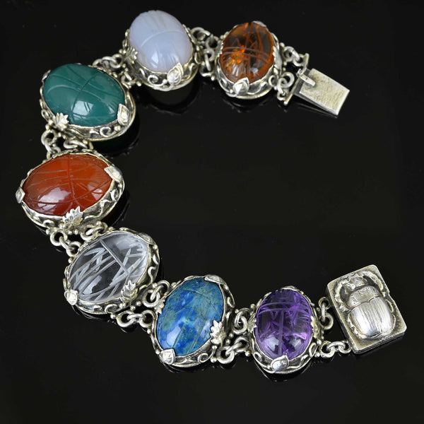 Silver Arts & Crafts Gemstone Scarab Bracelet - Boylerpf