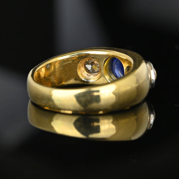 Art Deco 18K Gold Mine Cut Diamond Cabochon Sapphire Ring Band - Boylerpf