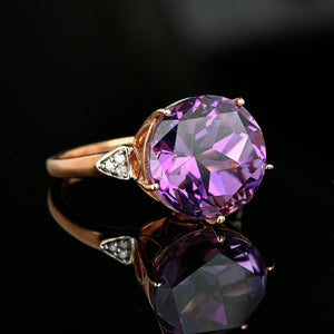 High Profile Rose Gold Diamond 7.5 CTW Amethyst Ring - Boylerpf
