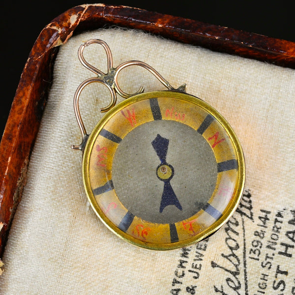 Antique Edwardian Gold Compass Fob Pendant - Boylerpf