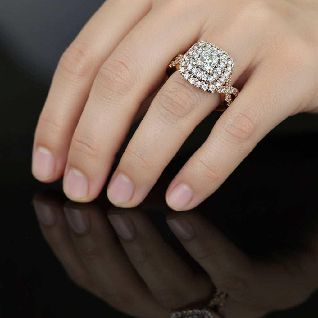 14k Rose Gold Princess Cut Diamond Cluster Engagement Ring – Boylerpf