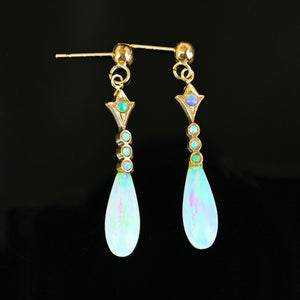 Vintage Gold Dangle Teardrop Opal Earrings - Boylerpf