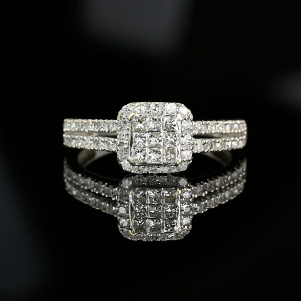 White Gold Square Cut Diamond Cluster Engagement Ring - Boylerpf