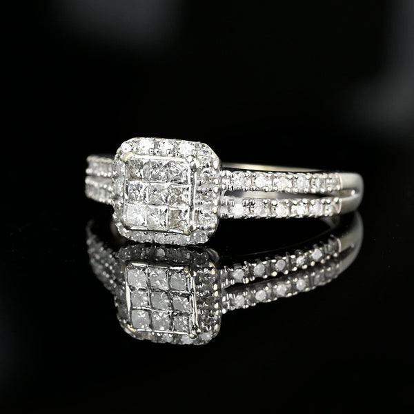 White Gold Square Cut Diamond Cluster Engagement Ring - Boylerpf
