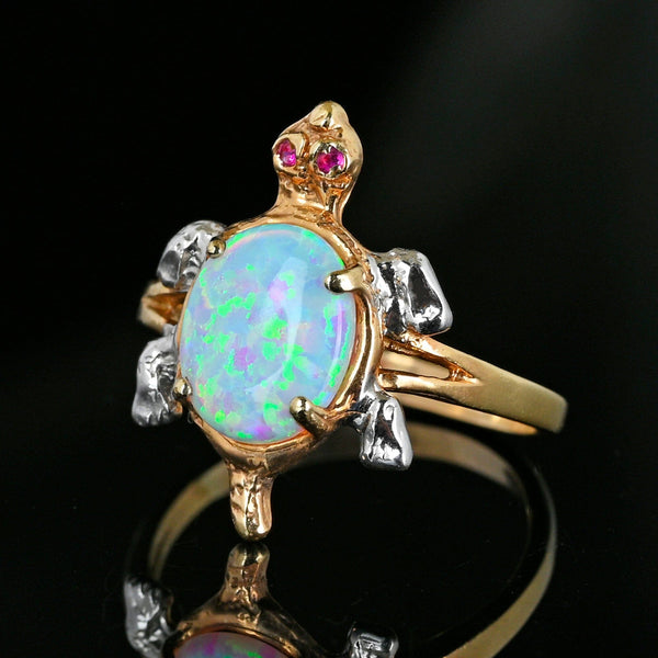 Unique Two Tone 14K Gold Opal Ruby Turtle Ring - Boylerpf