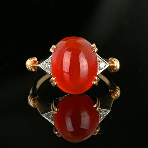 Art Deco Diamond Accent Carnelian Cabochon Ring - Boylerpf