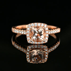 Vintage Rose Gold Diamond Halo Morganite Engagement Ring - Boylerpf