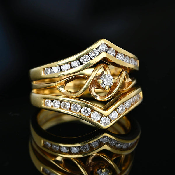 Vintage 14K Gold Diamond Solitaire Ring w Chevron Jacket - Boylerpf